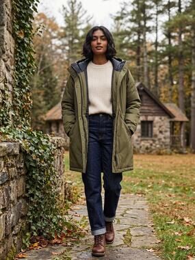 Penfield Women's Olive Green Down Winter Parka Hooded Heavy Puffer Jacket Large
